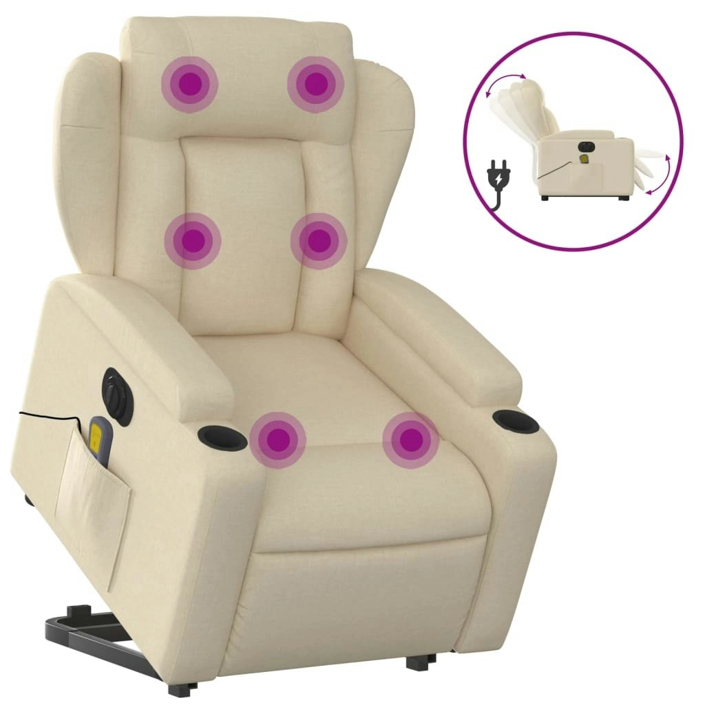 Electric Stand up Massage Recliner Chair Cream Fabric 3205595