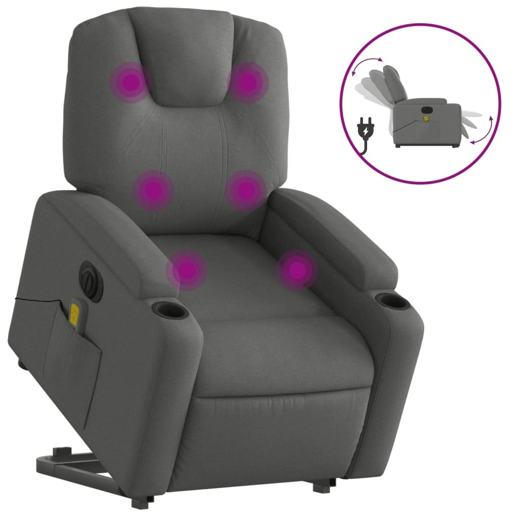 Electric Stand up Massage Recliner Chair Dark Grey Fabric 3205537