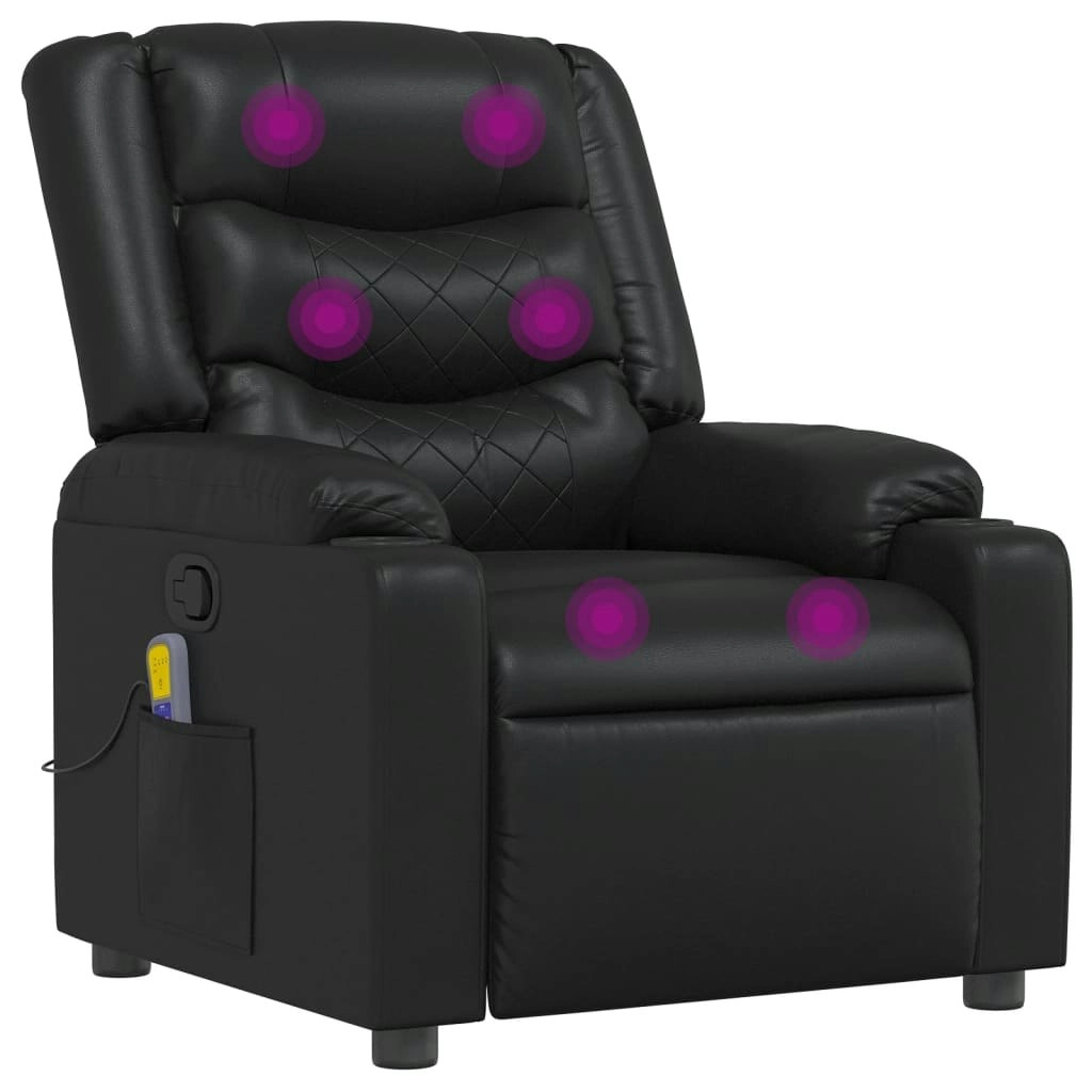 Massage Recliner Chair Black Faux Leather 374123