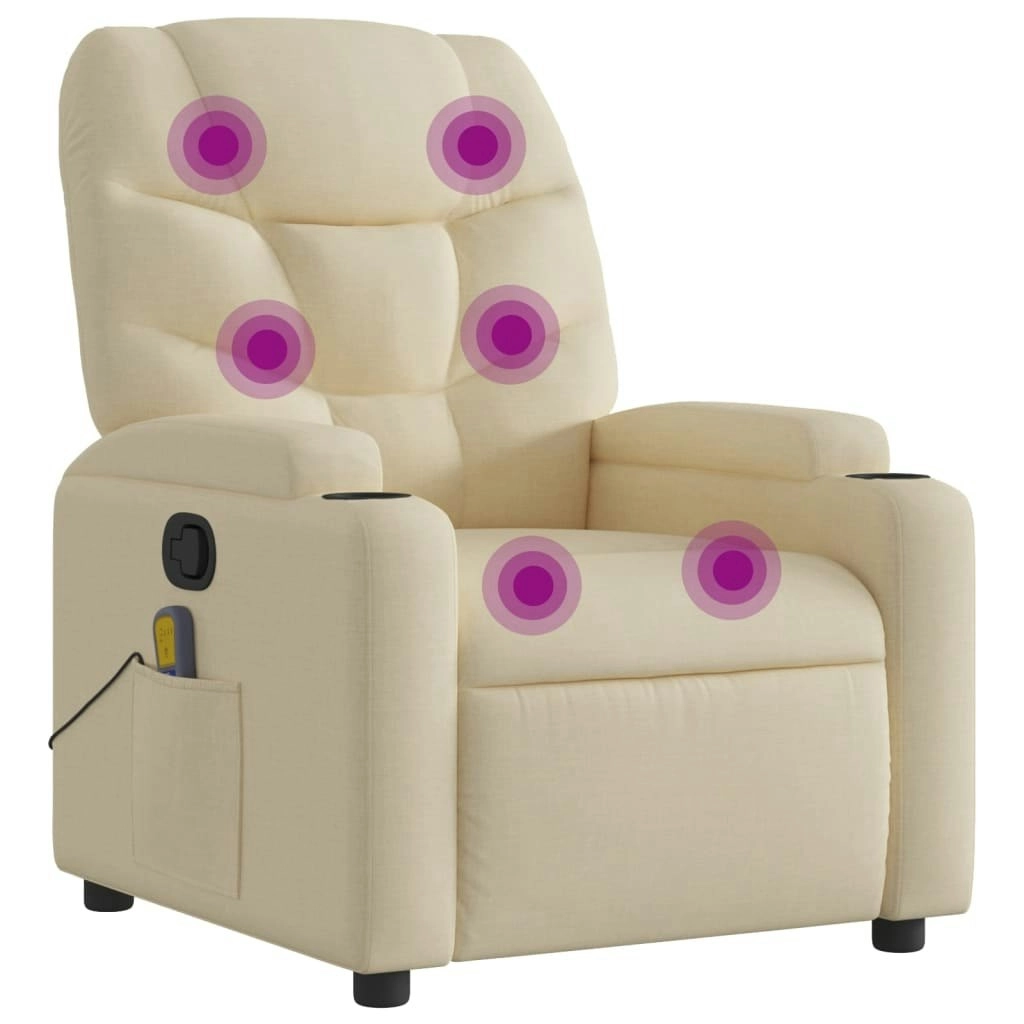 Massage Recliner Chair Cream Fabric 3205615