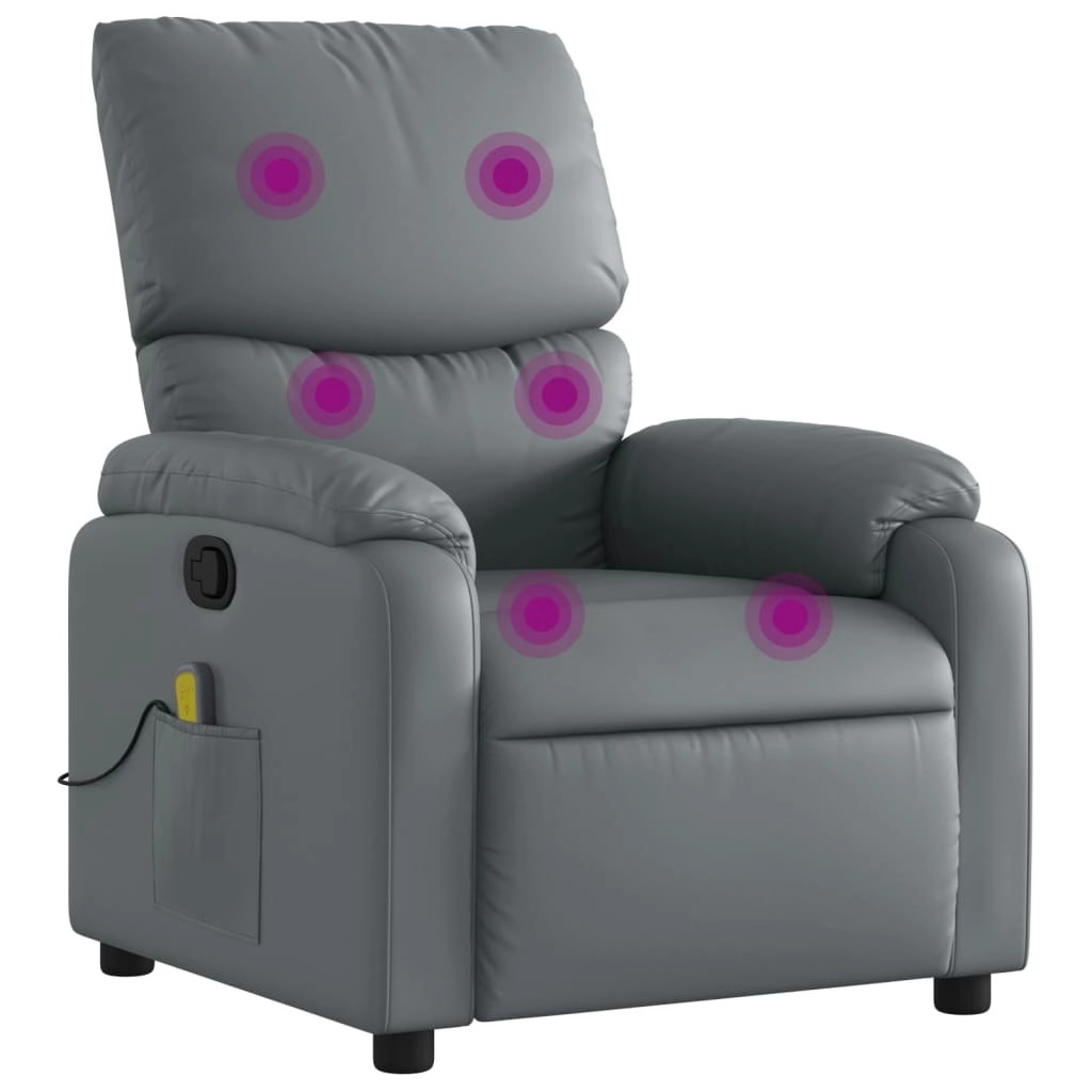 Massage Recliner Chair Grey Faux Leather 3205713