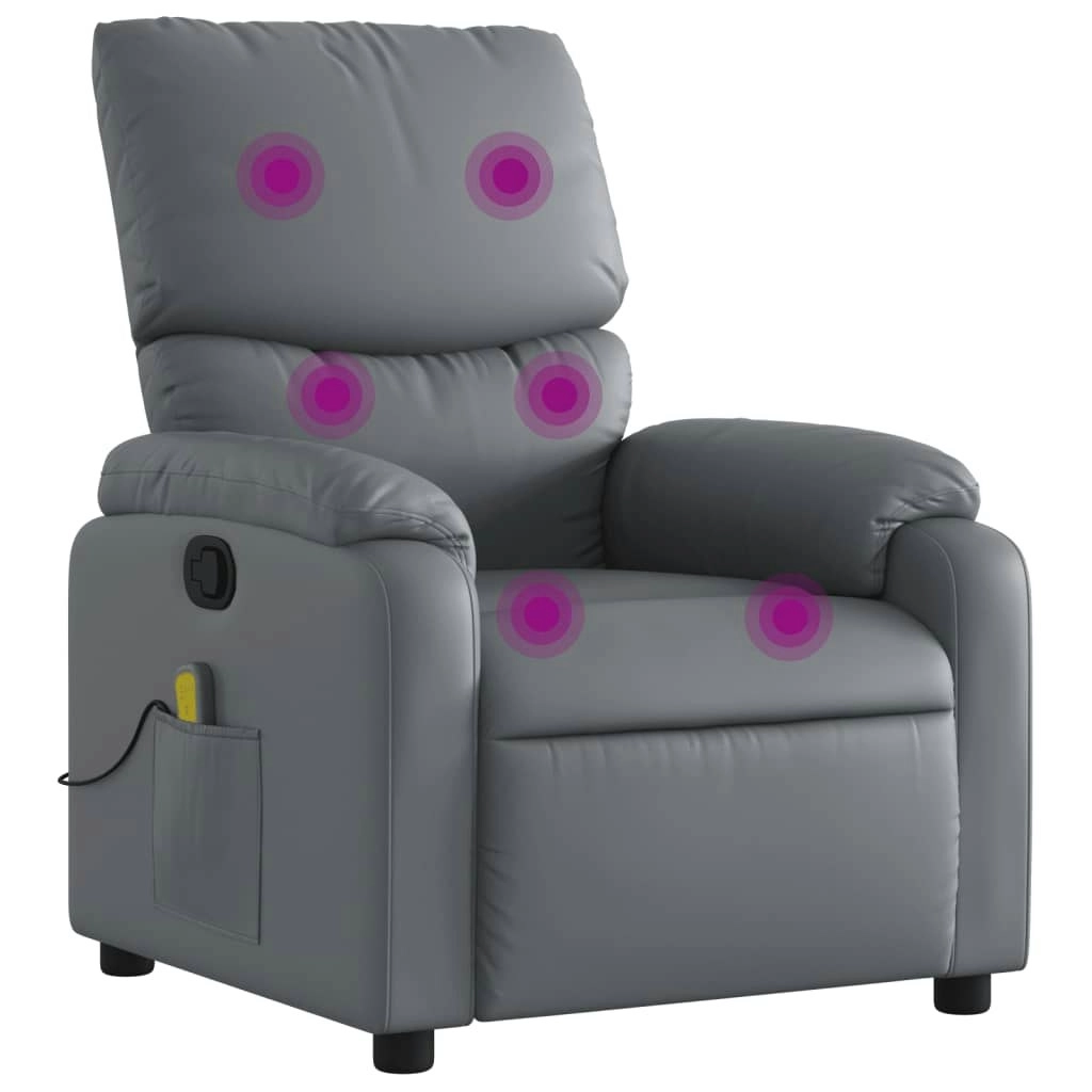 Massage Recliner Chair Grey Faux Leather 373444