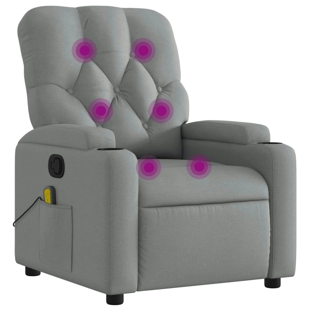 Massage Recliner Chair Light Grey Fabric 372491