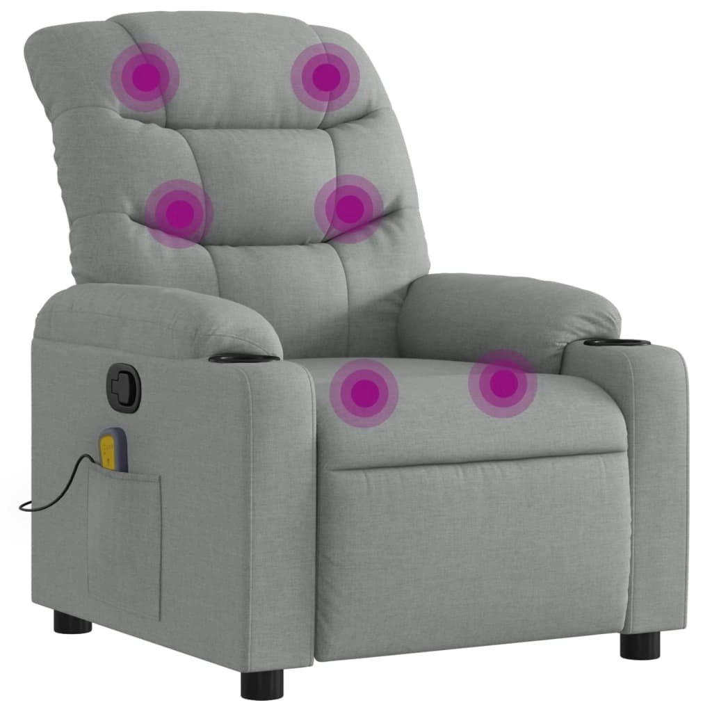 Massage Recliner Chair Light Grey Fabric 374156