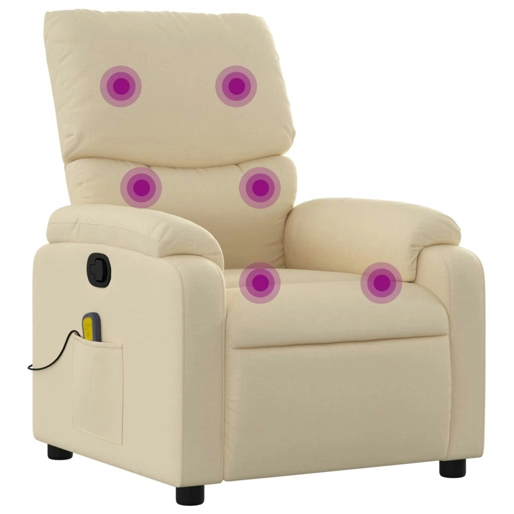 Massage Recliner Chair Cream Fabric 373431