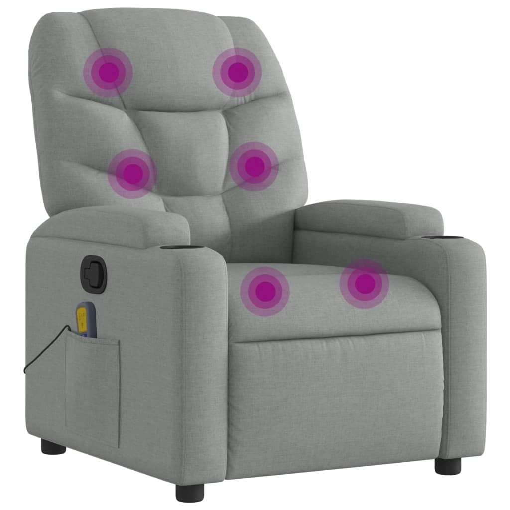 Massage Recliner Chair Light Grey Fabric 3206032