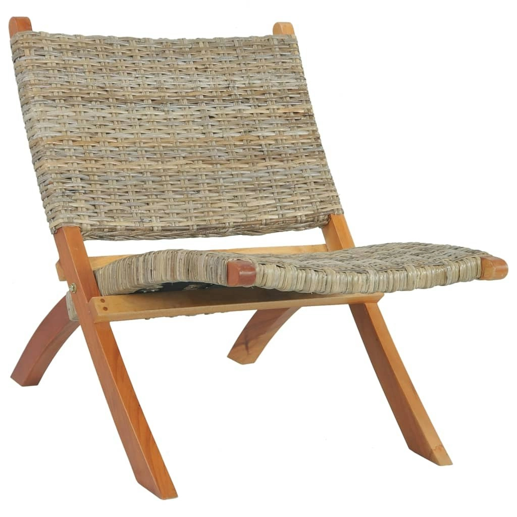 Relaxing Chair Natural Kubu Rattan and Solid Mahogany Wood 285803