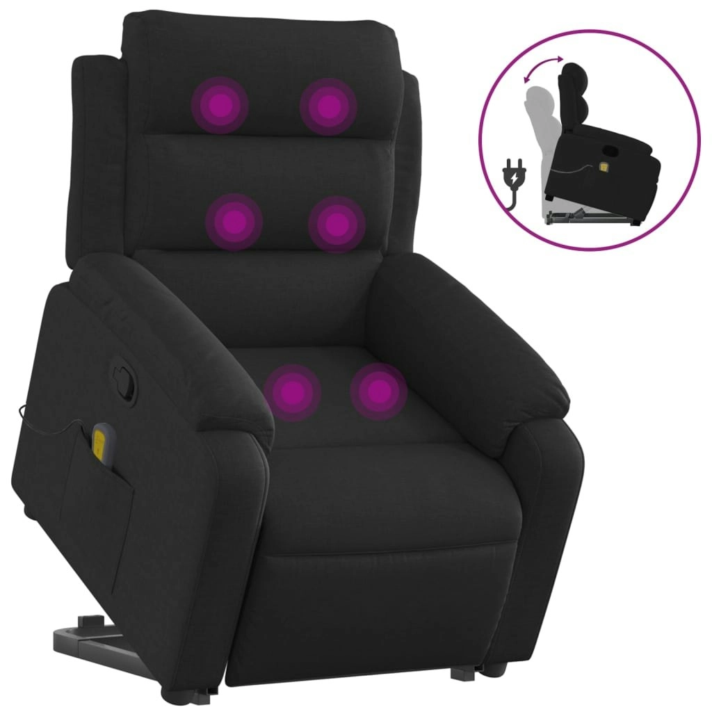 Stand up Massage Recliner Chair Black Fabric 3205737