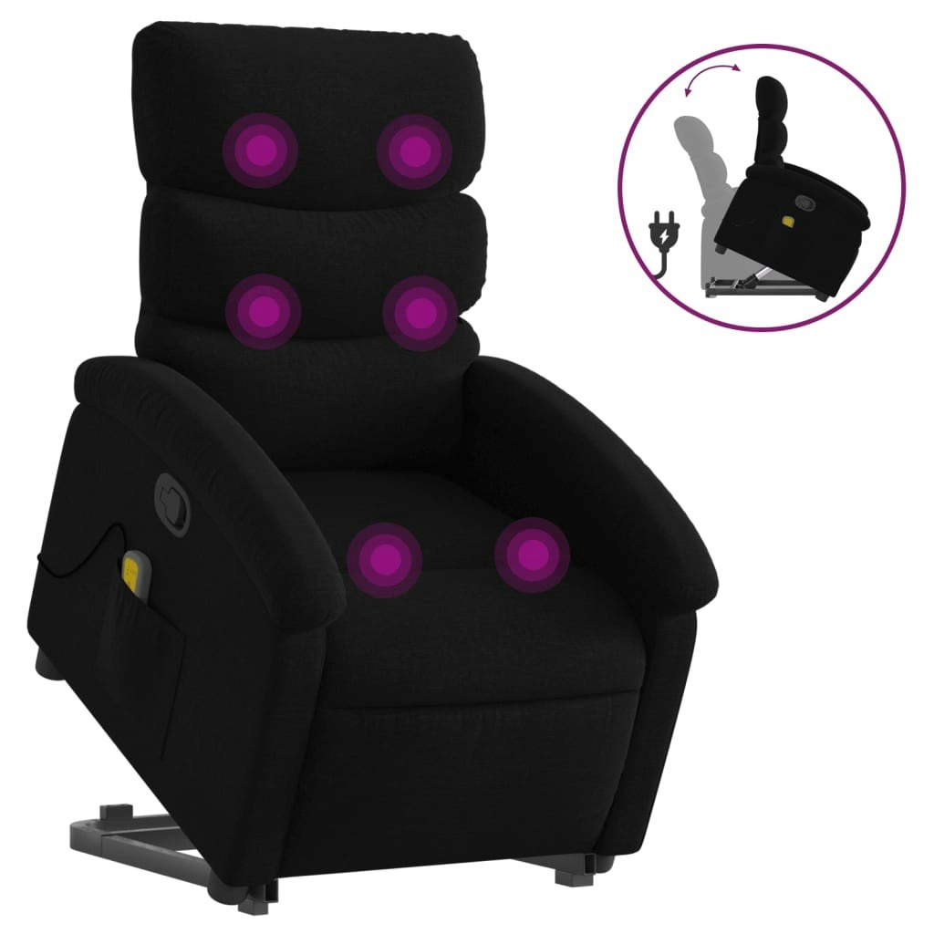 Stand up Massage Recliner Chair Black Fabric 3205372