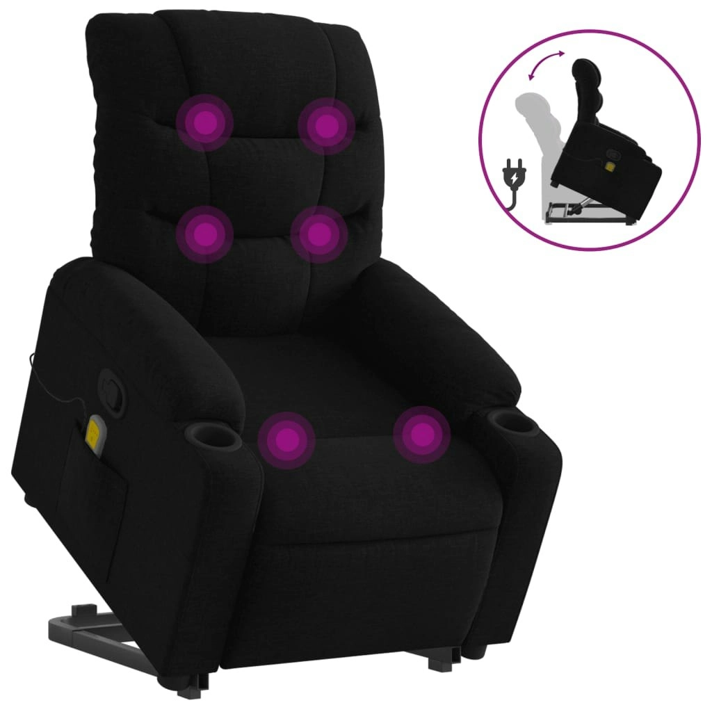 Stand up Massage Recliner Chair Black Fabric 3206859