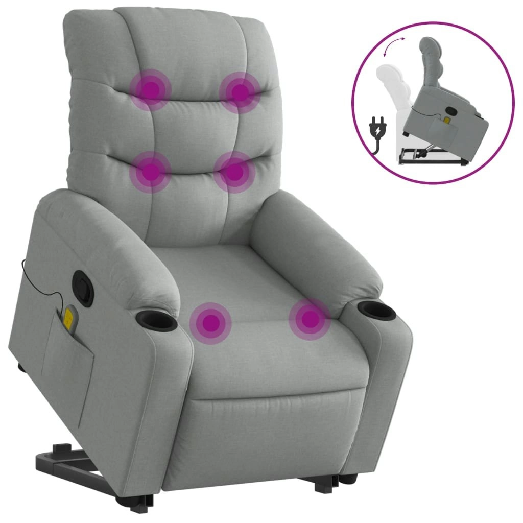 Stand up Massage Recliner Chair Light Grey Fabric 3206857