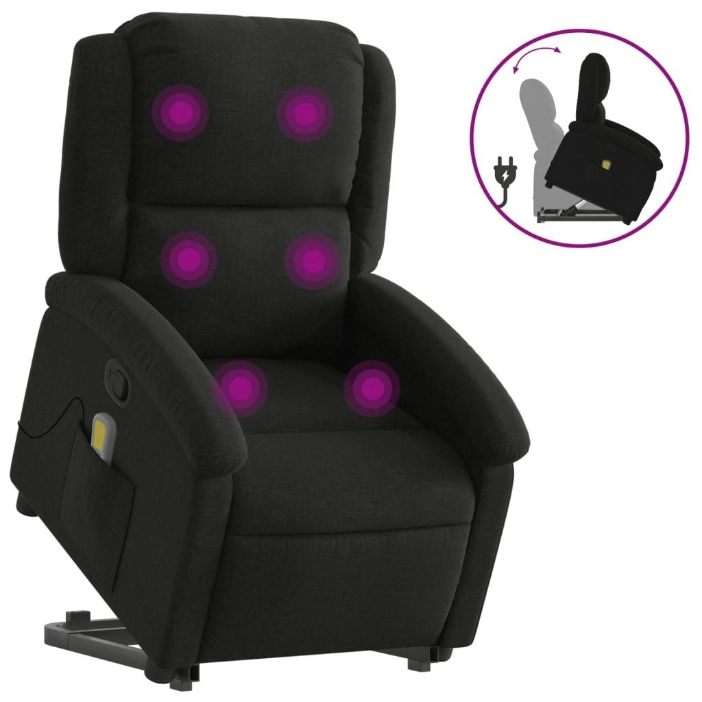 Stand up Massage Recliner Chair Black Fabric 3205434