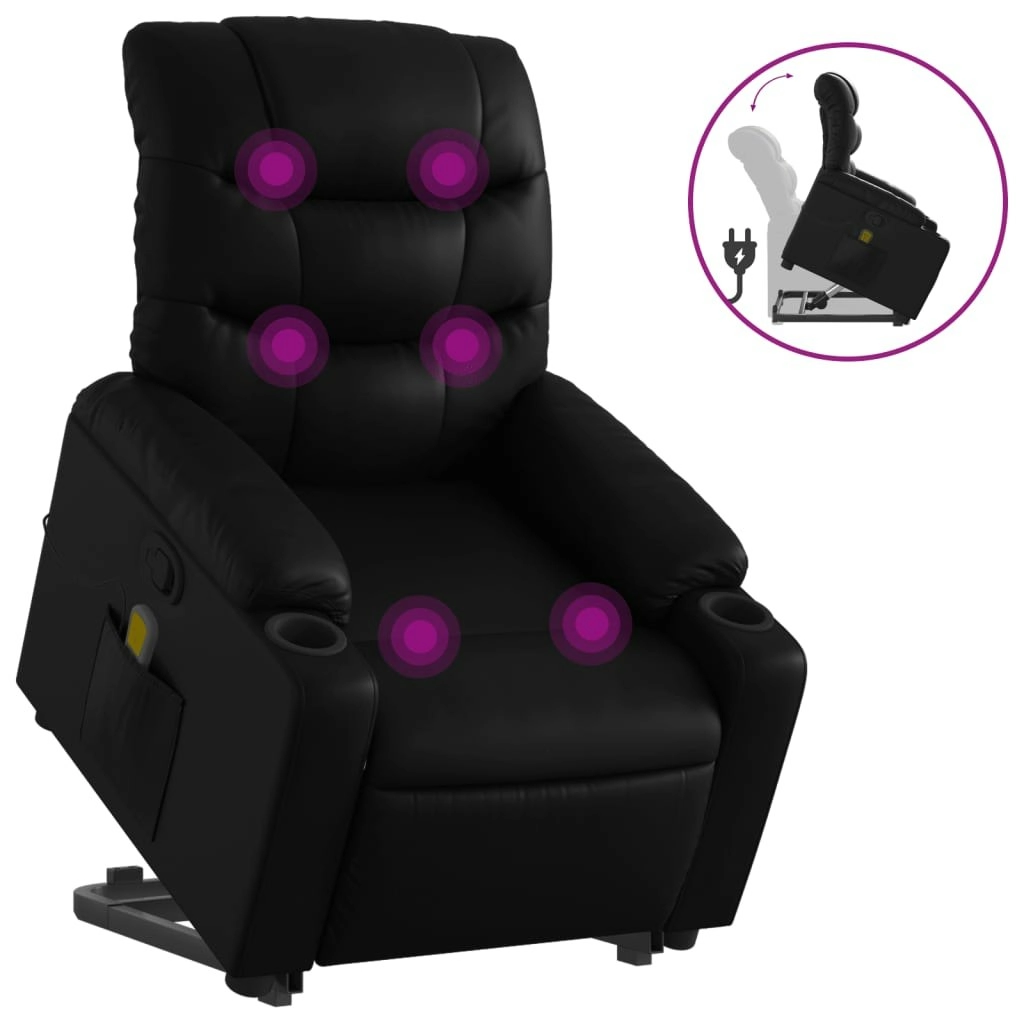 Stand up Massage Recliner Chair Black Faux Leather 3206849