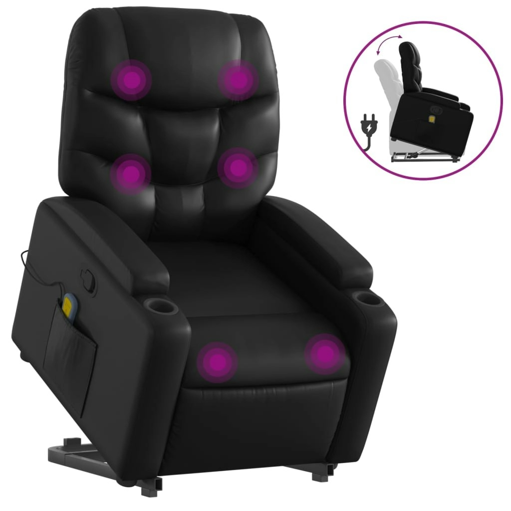 Stand up Massage Recliner Chair Black Faux Leather 3205655