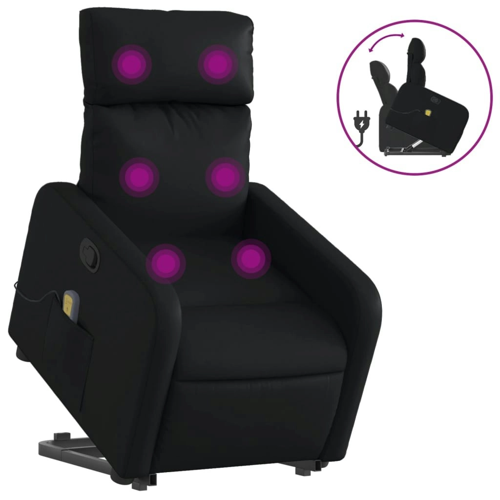 Stand up Massage Recliner Chair Black Faux Leather 3206877