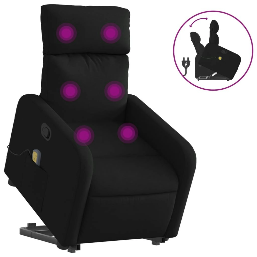 Stand up Massage Recliner Chair Black Fabric 3206871