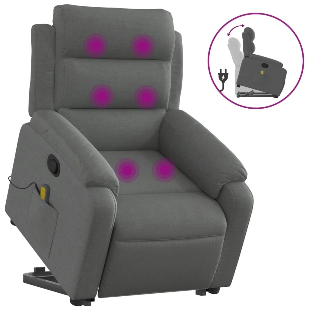 Stand up Massage Recliner Chair Dark Grey Fabric 3205736