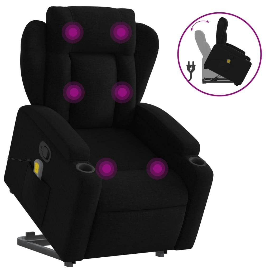 Stand up Massage Recliner Chair Black Fabric 3205586