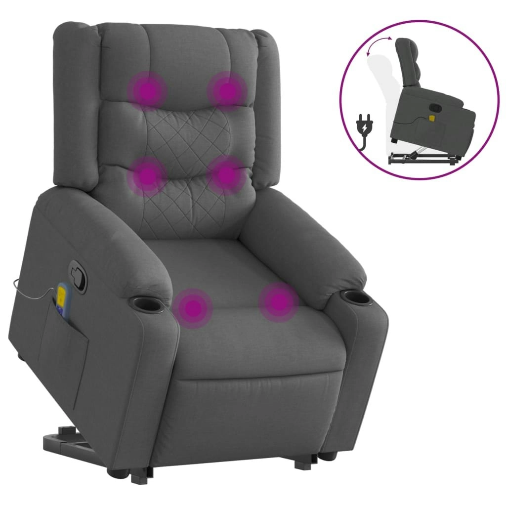 Stand up Massage Recliner Chair Dark Grey Fabric 3206842