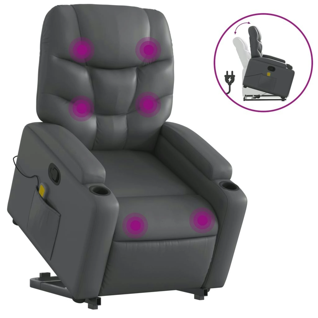 Stand up Massage Recliner Chair Grey Faux Leather 3205657