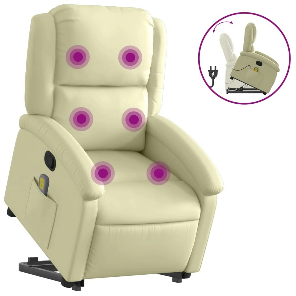 Stand up Massage Recliner Chair Cream Real Leather 3205484