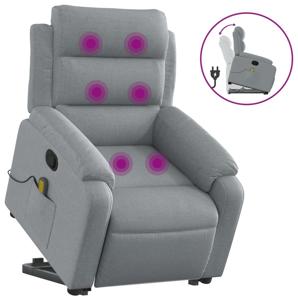 Stand up Massage Recliner Chair Light Grey Fabric 3205735