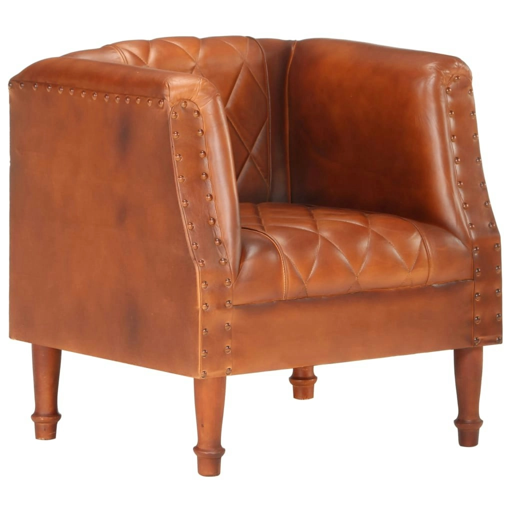 Tub Chair Brown Real Goat Leather 286616