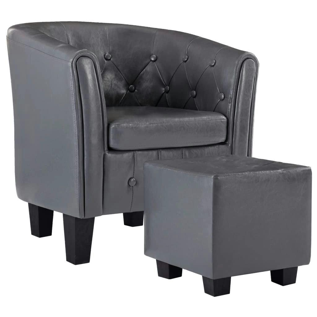 Tub Chair with Footstool Grey Faux Leather 248046