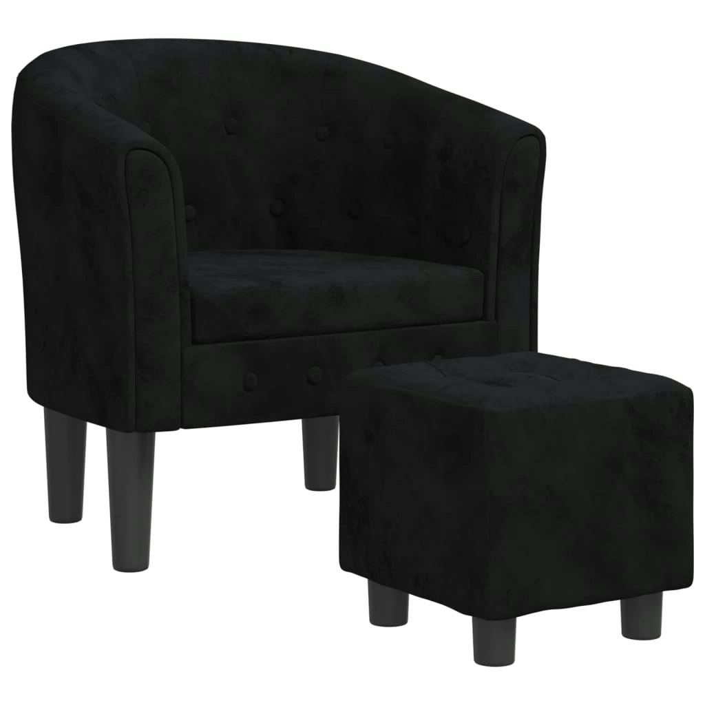 Tub Chair with Footstool Black Velvet 356479