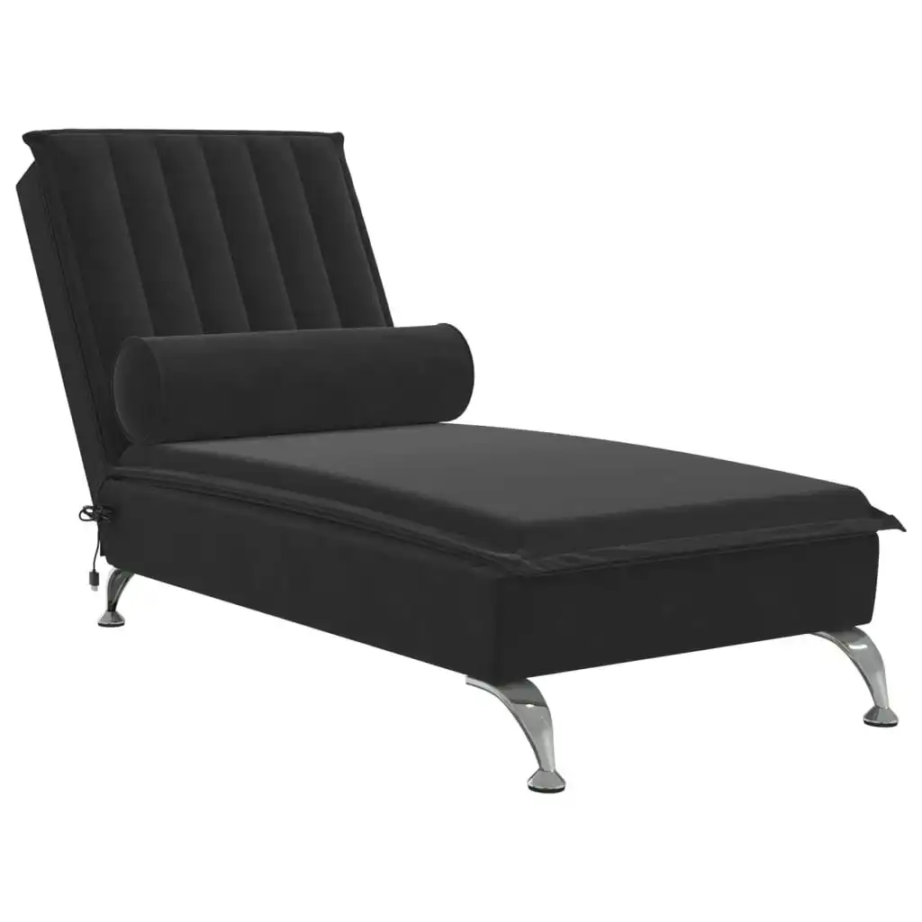 Massage Chaise Lounge with Bolster Black Velvet 379464