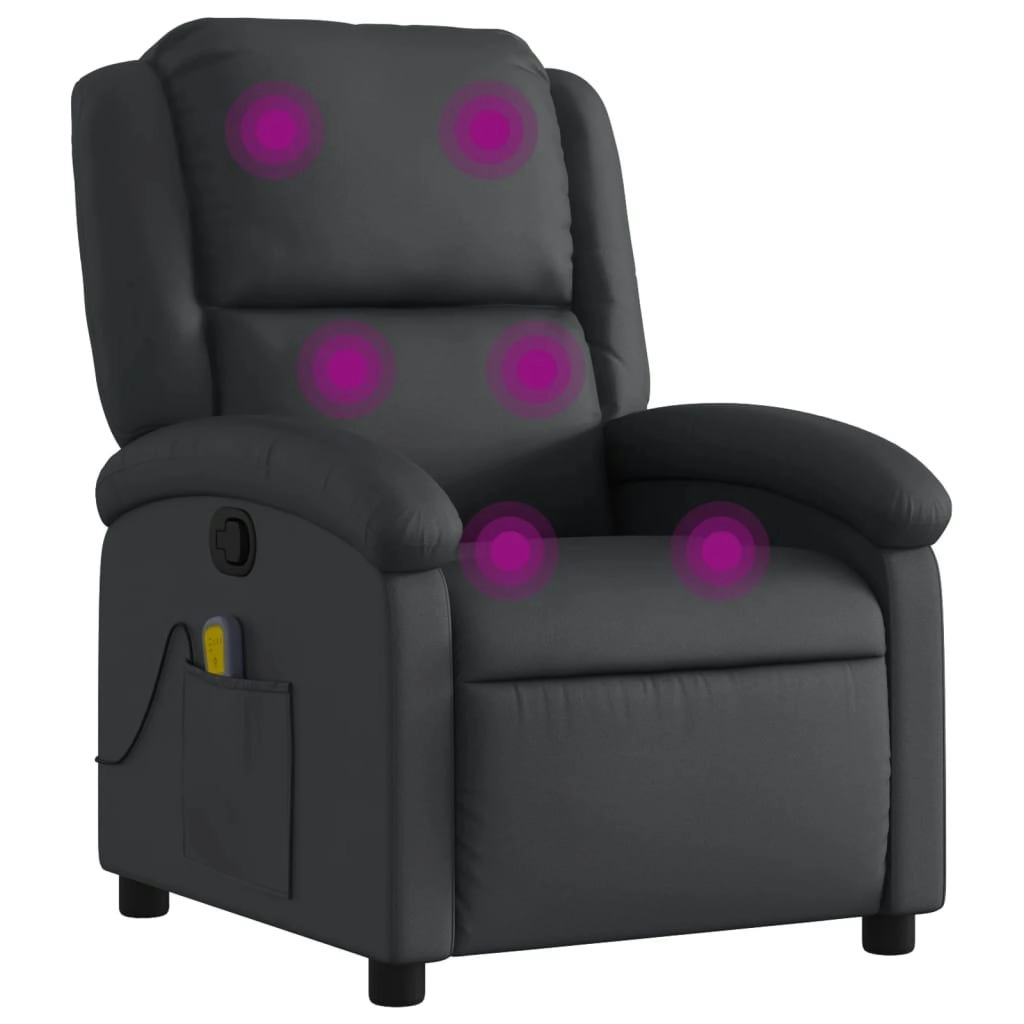 Massage Recliner Chair Black Real Leather 3205471