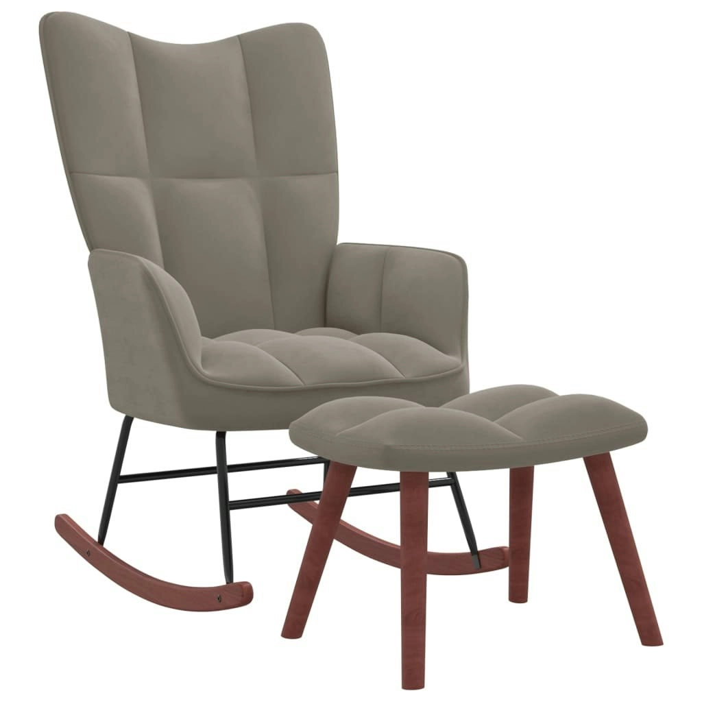 Rocking Chair with a Stool Light Grey Velvet 328150