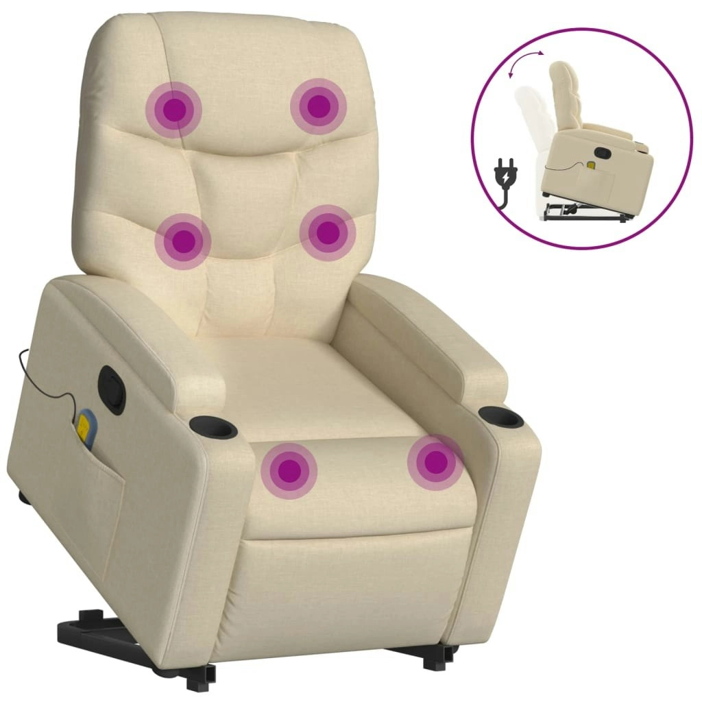 Stand up Massage Recliner Chair Cream Fabric 3205631