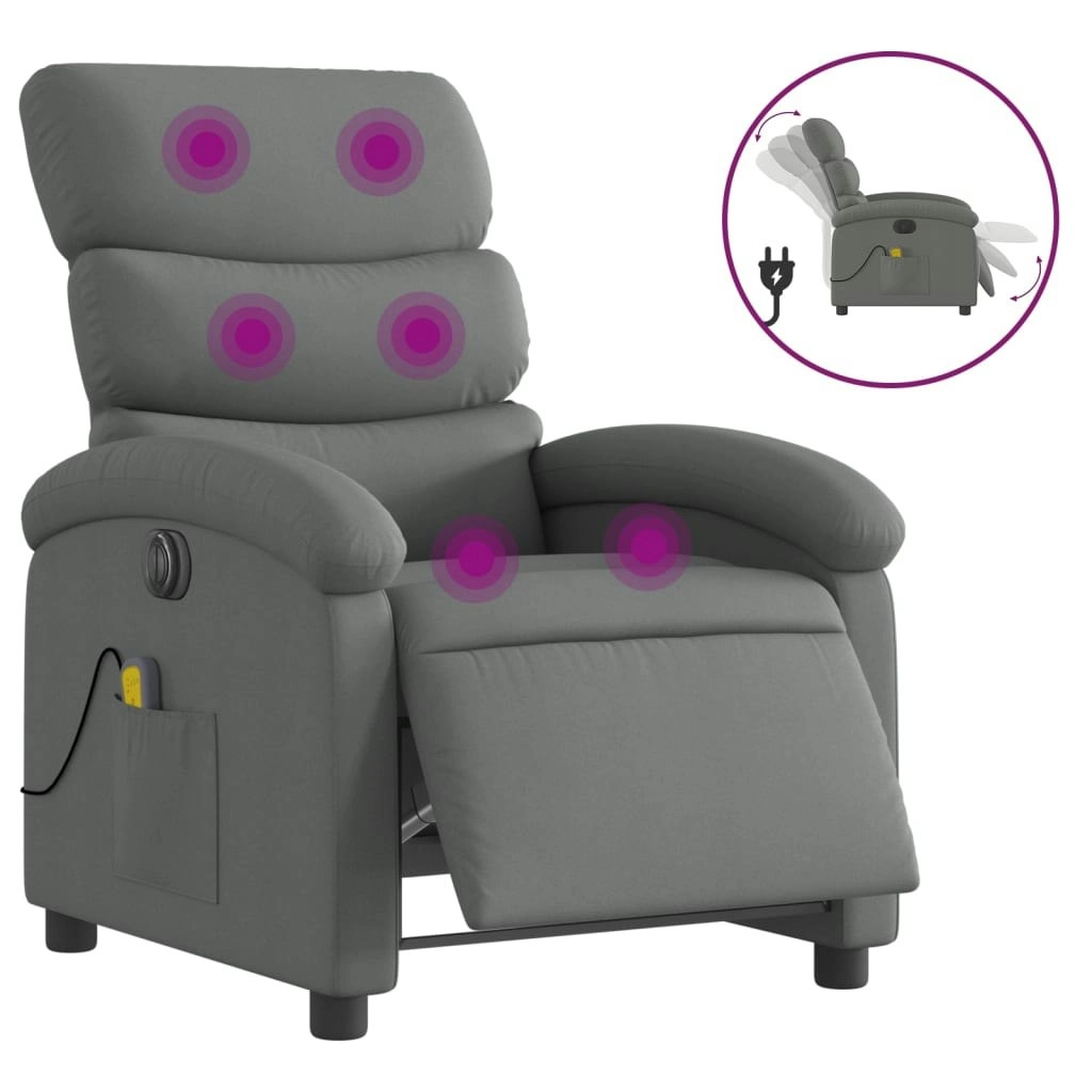 Electric Massage Recliner Chair Dark Grey Fabric 3205368