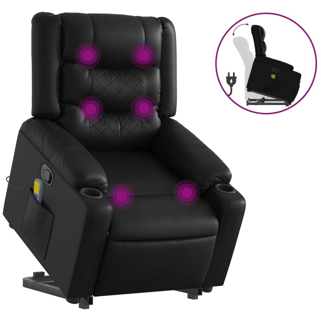 Electric Massage Recliner Chair Black Faux Leather 3206832