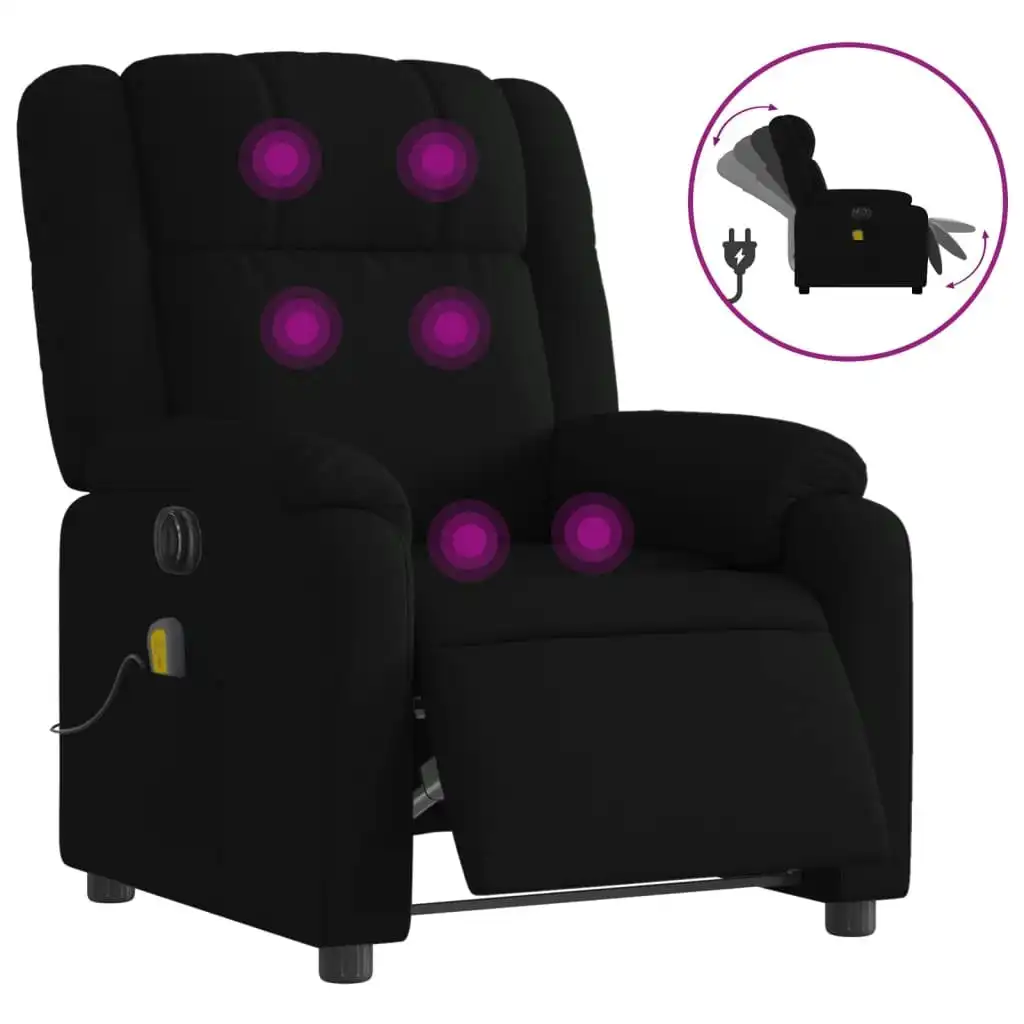 Electric Massage Recliner Chair Black Fabric 3205757