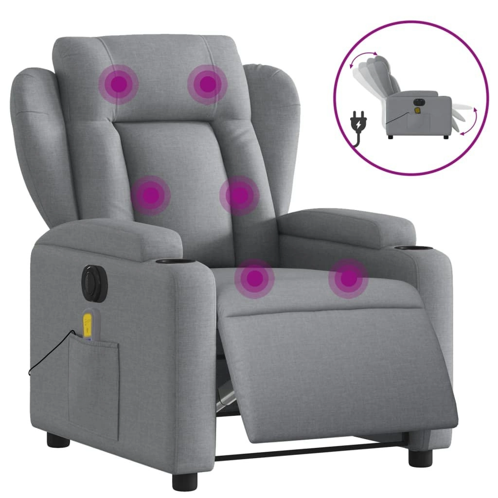 Electric Massage Recliner Chair Light Grey Fabric 3205576