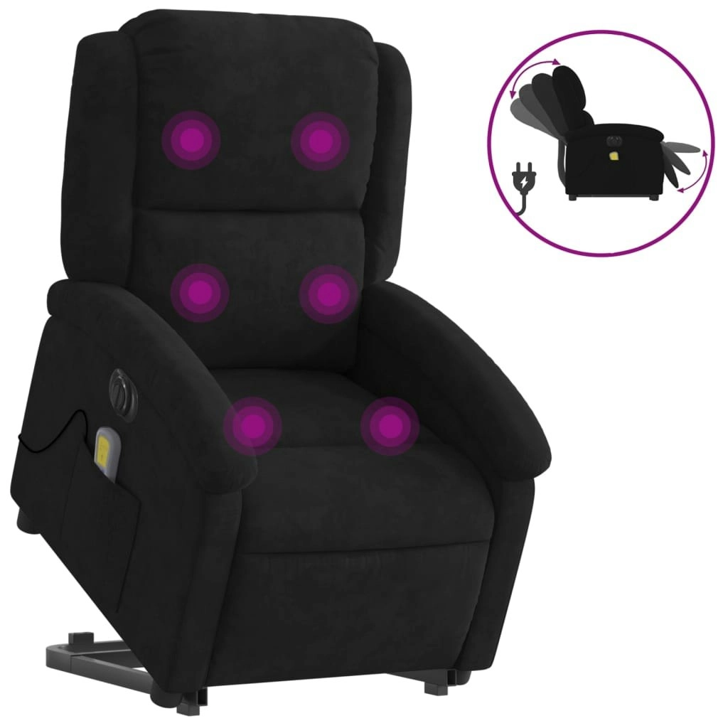 Electric Stand up Massage Recliner Chair Black Velvet 3205507