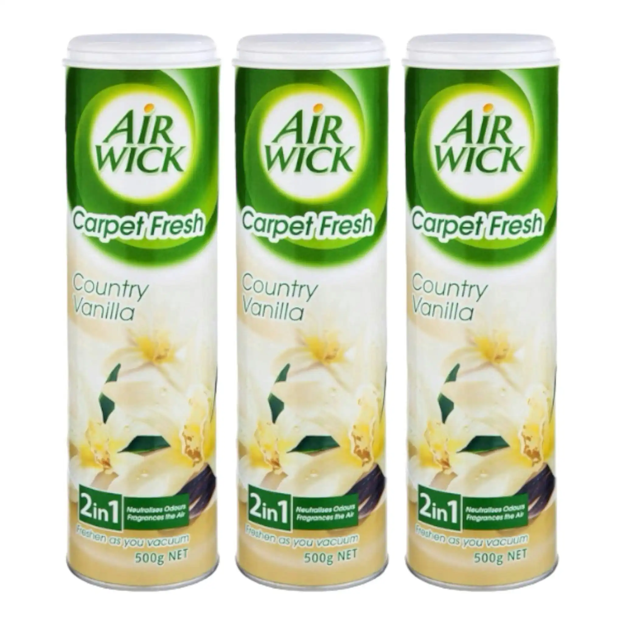 3 Pack Air Wick Country Vanilla Carpet Deodoriser & Freshener 500g