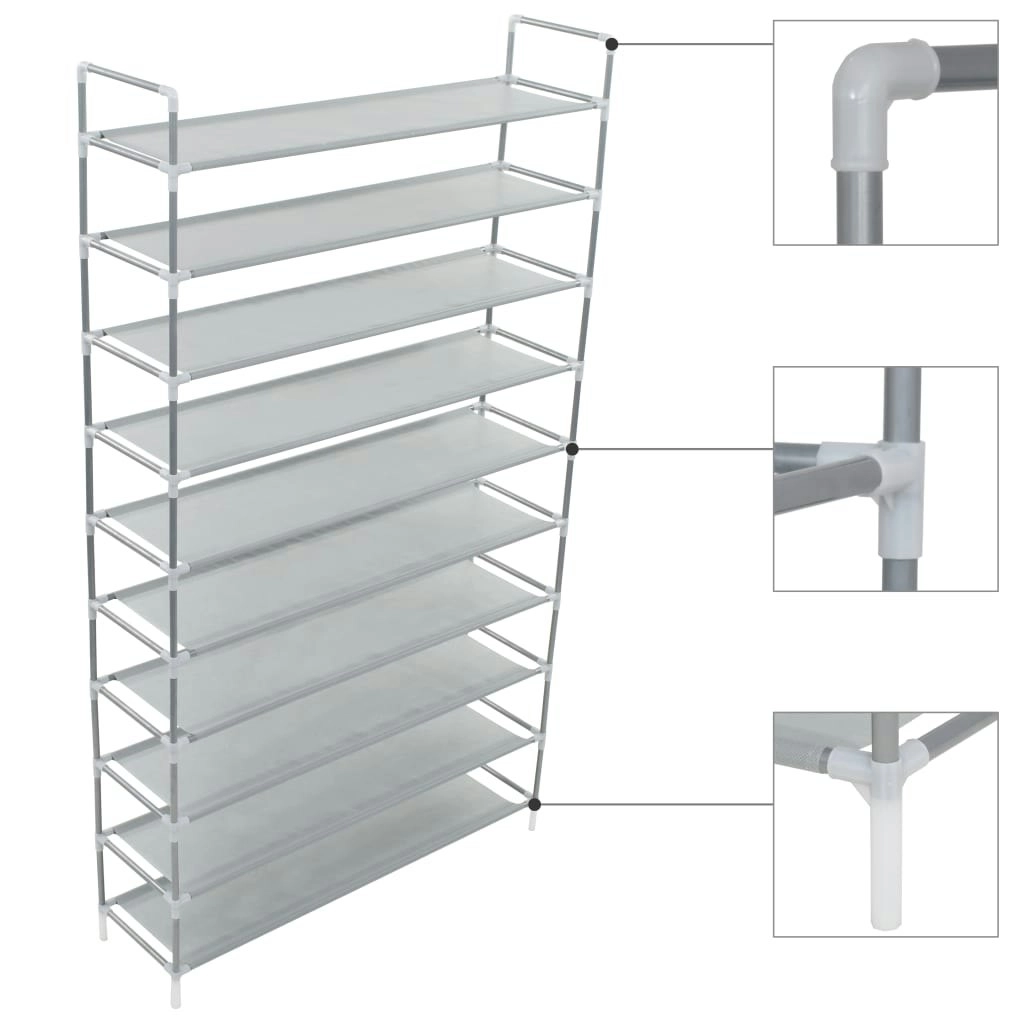 Shoe Rack with 10 Shelves Metal and Non-woven Fabric Silver 245631