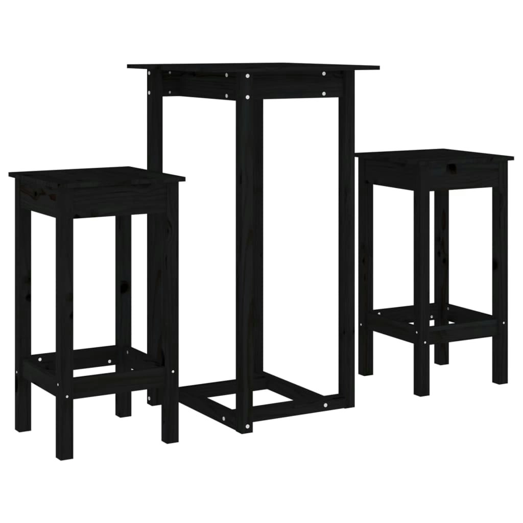 3 Piece Bar Set Black Solid Wood Pine 3124731