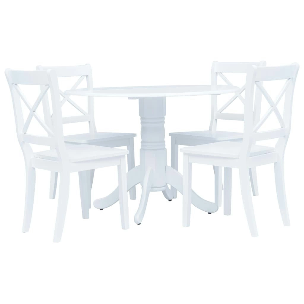 5 Piece Dining Set Solid Rubber Wood White 276869