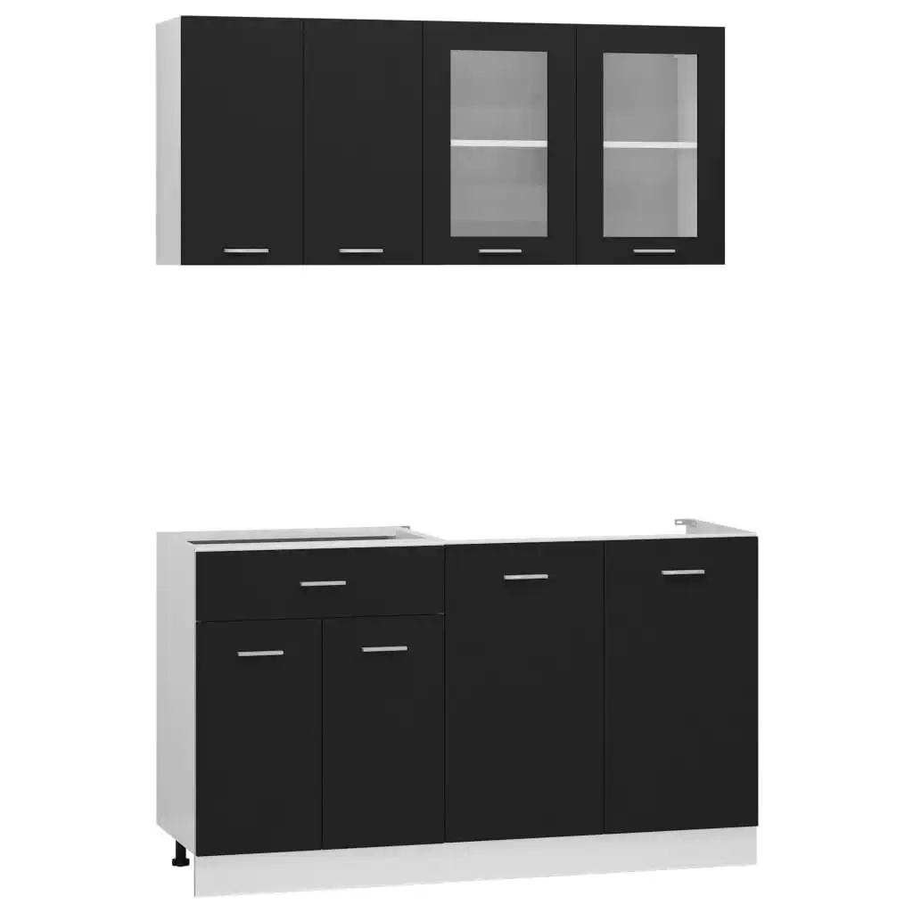 4 Piece Kitchen Cabinet Set Black Engineered Wood 3067656