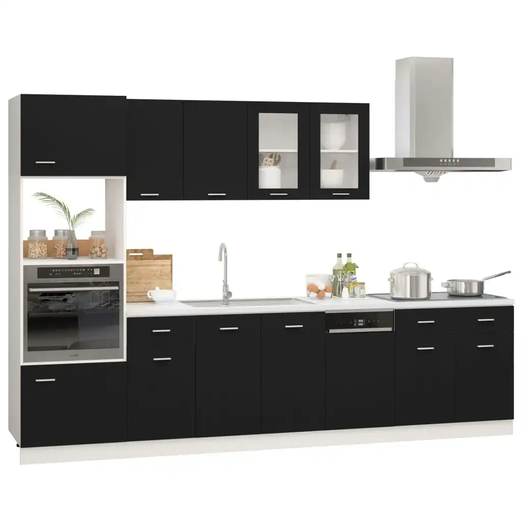 7 Piece Kitchen Cabinet Set Black Engineered Wood 3067624