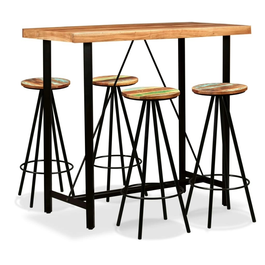 Bar Set 5 Pieces Solid Acacia and Wood Reclaimed 275131