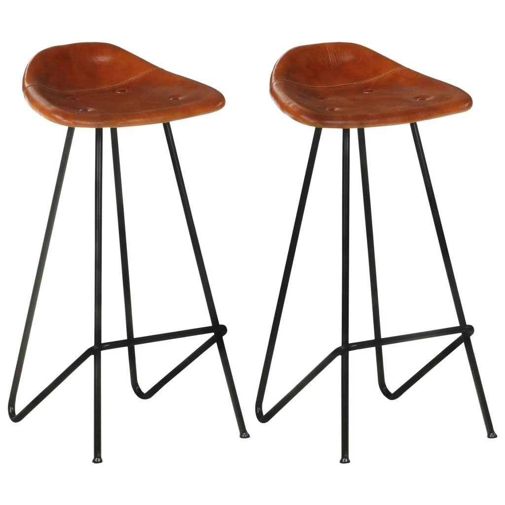 Bar Stools 2 pcs Brown Real Leather 320643