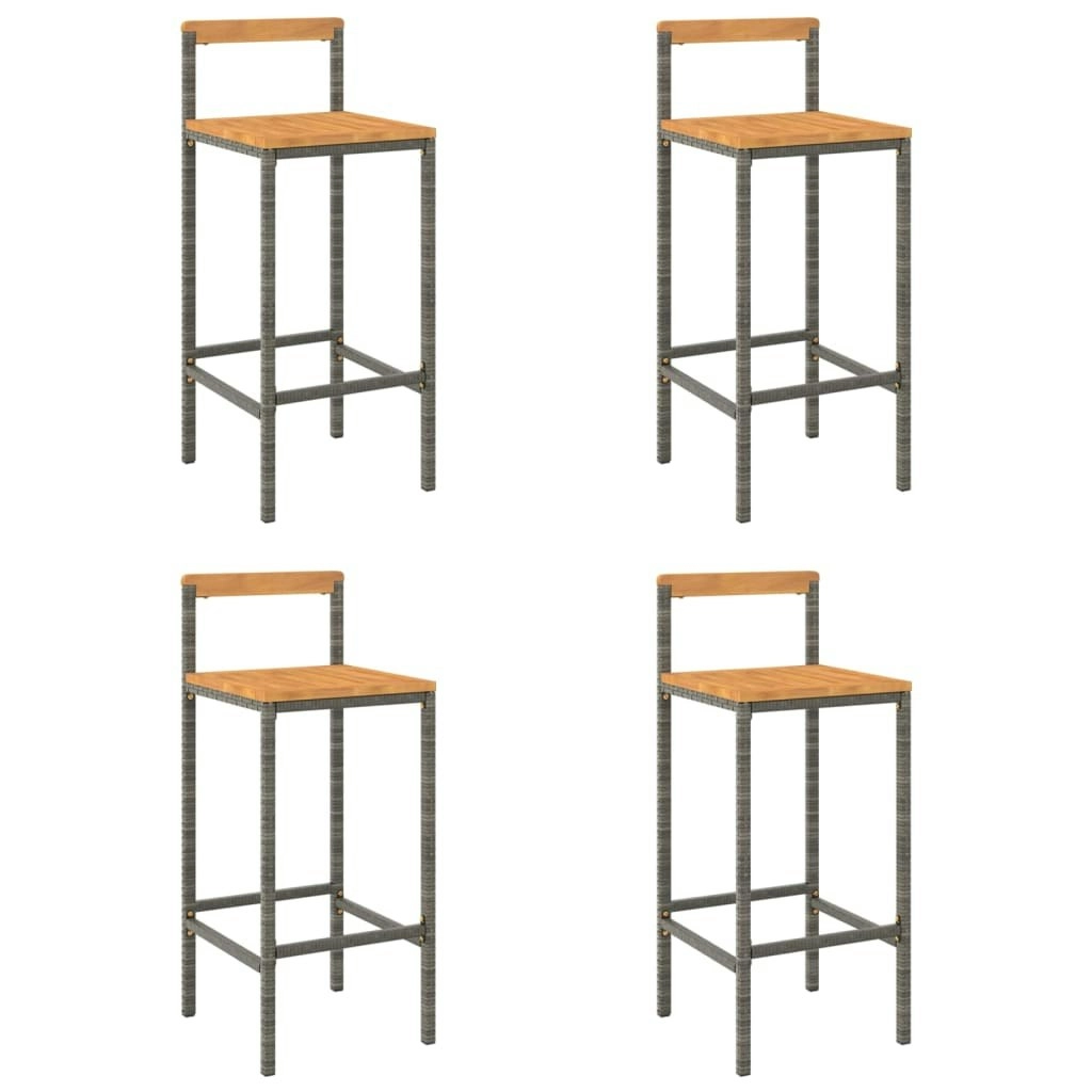 Bar Stools 4 pcs Grey Poly Rattan and Solid Wood Acacia 362609