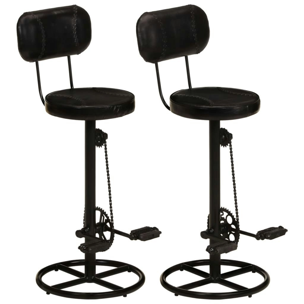 Bar Stools 2 pcs Black Real Goat Leather 338216