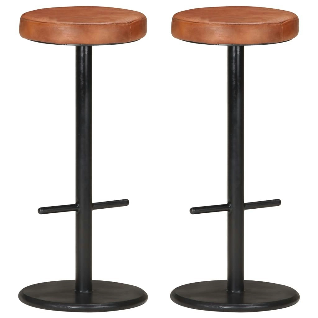 Bar Stools 2 pcs Brown Real Leather 321875