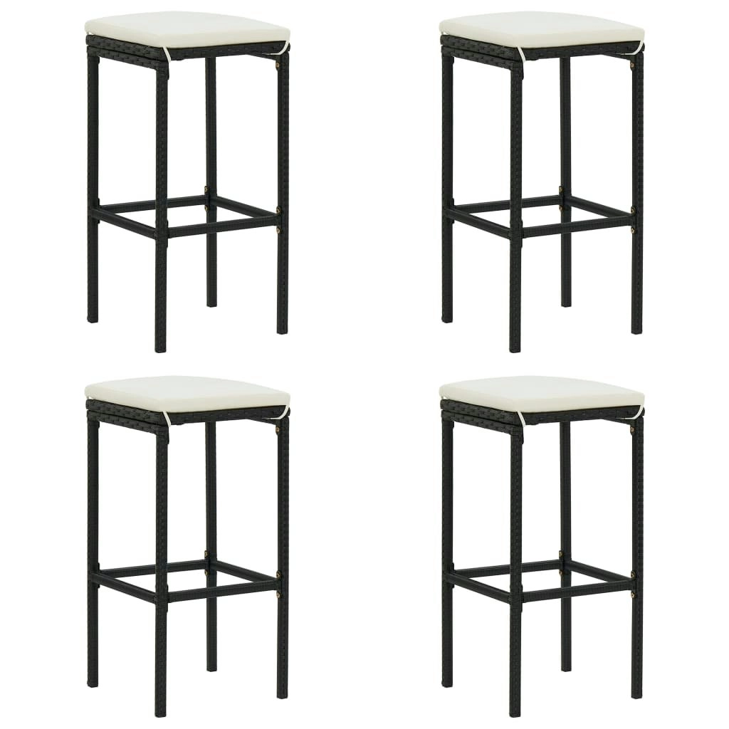 Bar Stools with Cushions 4 pcs Black Poly Rattan 313446